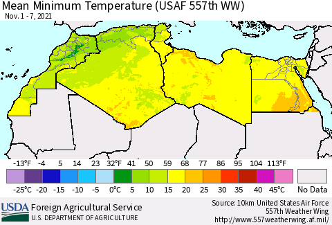 North Africa Mean Minimum Temperature (USAF 557th WW) Thematic Map For 11/1/2021 - 11/7/2021