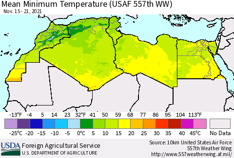 North Africa Mean Minimum Temperature (USAF 557th WW) Thematic Map For 11/15/2021 - 11/21/2021