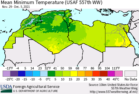North Africa Mean Minimum Temperature (USAF 557th WW) Thematic Map For 11/29/2021 - 12/5/2021