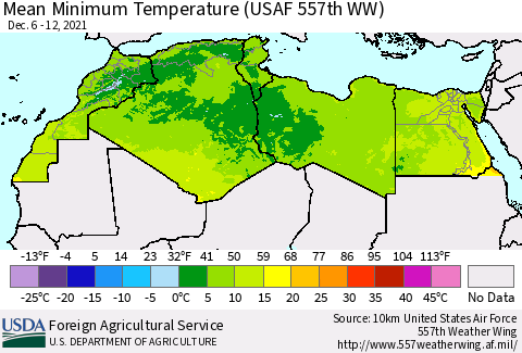 North Africa Mean Minimum Temperature (USAF 557th WW) Thematic Map For 12/6/2021 - 12/12/2021