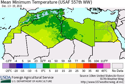 North Africa Mean Minimum Temperature (USAF 557th WW) Thematic Map For 12/13/2021 - 12/19/2021