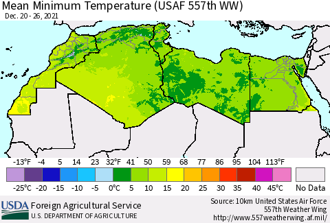 North Africa Mean Minimum Temperature (USAF 557th WW) Thematic Map For 12/20/2021 - 12/26/2021