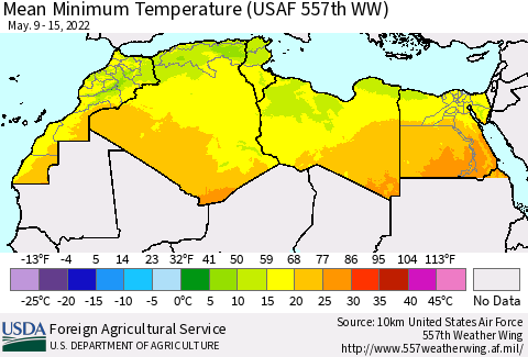 North Africa Mean Minimum Temperature (USAF 557th WW) Thematic Map For 5/9/2022 - 5/15/2022