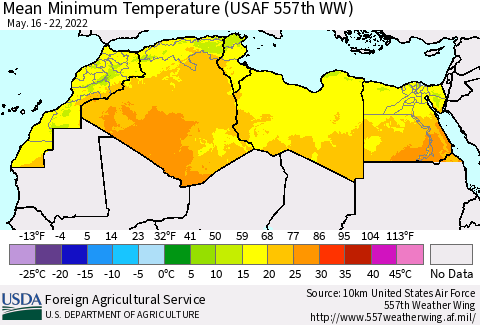 North Africa Mean Minimum Temperature (USAF 557th WW) Thematic Map For 5/16/2022 - 5/22/2022