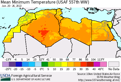 North Africa Mean Minimum Temperature (USAF 557th WW) Thematic Map For 6/20/2022 - 6/26/2022