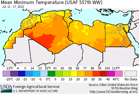 North Africa Mean Minimum Temperature (USAF 557th WW) Thematic Map For 7/11/2022 - 7/17/2022