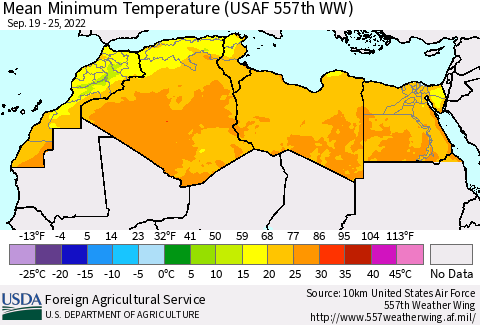 North Africa Mean Minimum Temperature (USAF 557th WW) Thematic Map For 9/19/2022 - 9/25/2022