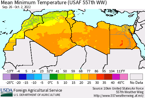 North Africa Mean Minimum Temperature (USAF 557th WW) Thematic Map For 9/26/2022 - 10/2/2022