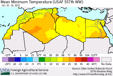 North Africa Mean Minimum Temperature (USAF 557th WW) Thematic Map For 10/10/2022 - 10/16/2022