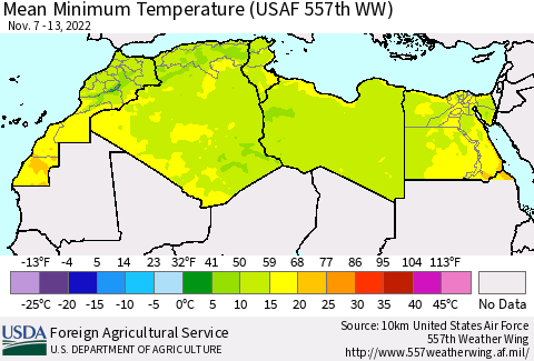 North Africa Mean Minimum Temperature (USAF 557th WW) Thematic Map For 11/7/2022 - 11/13/2022