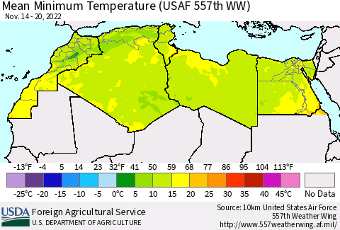 North Africa Mean Minimum Temperature (USAF 557th WW) Thematic Map For 11/14/2022 - 11/20/2022