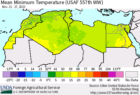 North Africa Mean Minimum Temperature (USAF 557th WW) Thematic Map For 11/21/2022 - 11/27/2022
