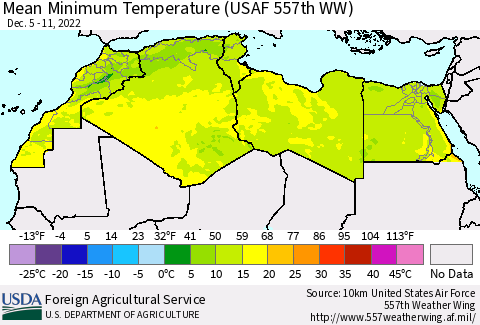 North Africa Mean Minimum Temperature (USAF 557th WW) Thematic Map For 12/5/2022 - 12/11/2022