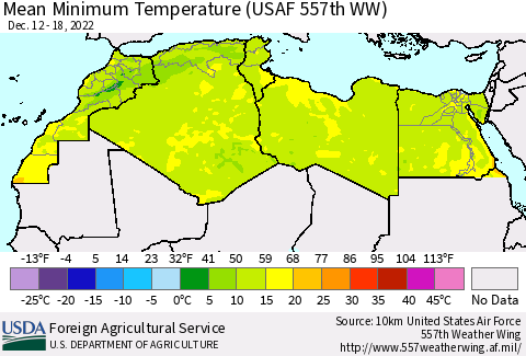 North Africa Mean Minimum Temperature (USAF 557th WW) Thematic Map For 12/12/2022 - 12/18/2022