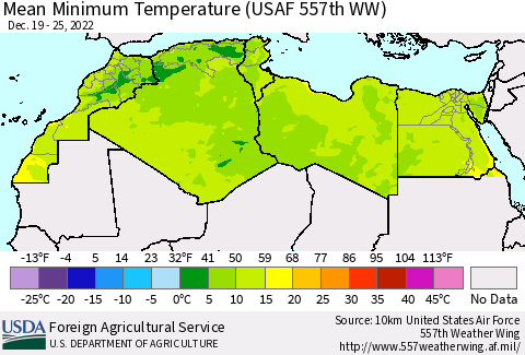 North Africa Mean Minimum Temperature (USAF 557th WW) Thematic Map For 12/19/2022 - 12/25/2022