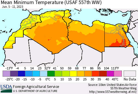 North Africa Mean Minimum Temperature (USAF 557th WW) Thematic Map For 6/5/2023 - 6/11/2023