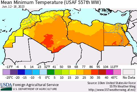 North Africa Mean Minimum Temperature (USAF 557th WW) Thematic Map For 6/12/2023 - 6/18/2023