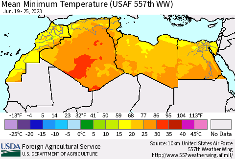 North Africa Mean Minimum Temperature (USAF 557th WW) Thematic Map For 6/19/2023 - 6/25/2023