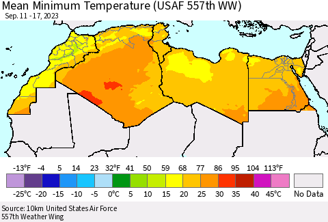 North Africa Mean Minimum Temperature (USAF 557th WW) Thematic Map For 9/11/2023 - 9/17/2023