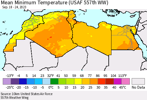 North Africa Mean Minimum Temperature (USAF 557th WW) Thematic Map For 9/18/2023 - 9/24/2023