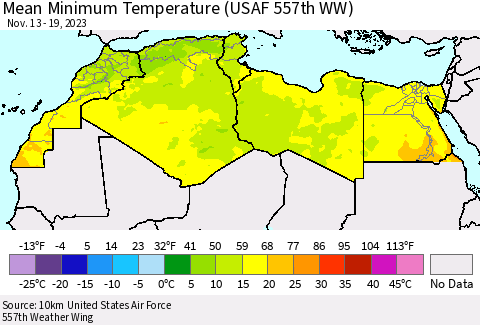 North Africa Mean Minimum Temperature (USAF 557th WW) Thematic Map For 11/13/2023 - 11/19/2023