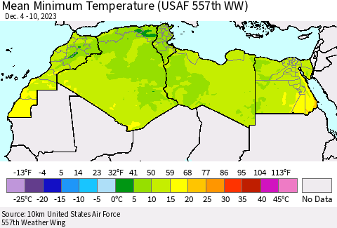 North Africa Mean Minimum Temperature (USAF 557th WW) Thematic Map For 12/4/2023 - 12/10/2023