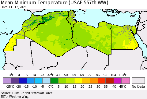 North Africa Mean Minimum Temperature (USAF 557th WW) Thematic Map For 12/11/2023 - 12/17/2023
