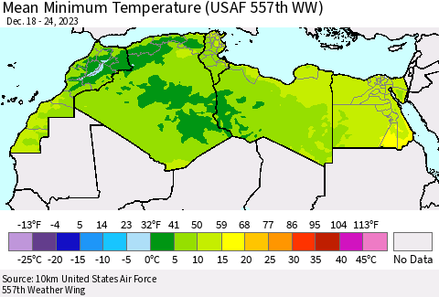 North Africa Mean Minimum Temperature (USAF 557th WW) Thematic Map For 12/18/2023 - 12/24/2023