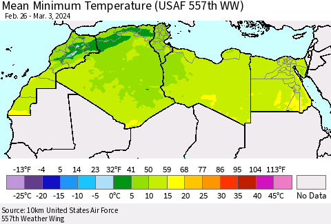 North Africa Mean Minimum Temperature (USAF 557th WW) Thematic Map For 2/26/2024 - 3/3/2024