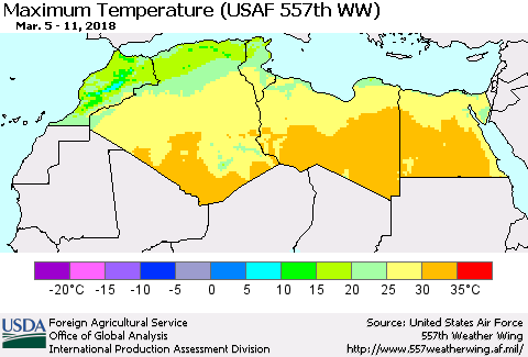 North Africa Mean Maximum Temperature (USAF 557th WW) Thematic Map For 3/5/2018 - 3/11/2018