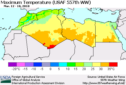 North Africa Mean Maximum Temperature (USAF 557th WW) Thematic Map For 3/12/2018 - 3/18/2018