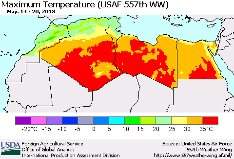 North Africa Mean Maximum Temperature (USAF 557th WW) Thematic Map For 5/14/2018 - 5/20/2018