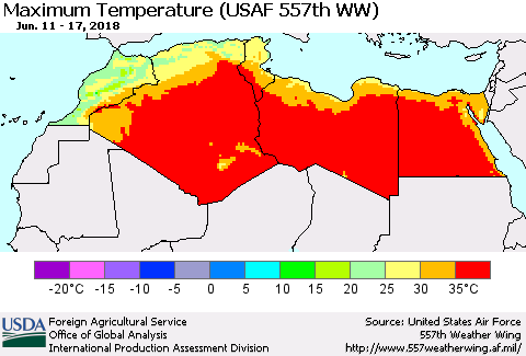 North Africa Mean Maximum Temperature (USAF 557th WW) Thematic Map For 6/11/2018 - 6/17/2018