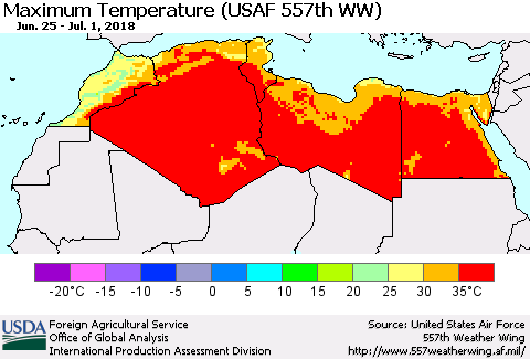 North Africa Mean Maximum Temperature (USAF 557th WW) Thematic Map For 6/25/2018 - 7/1/2018