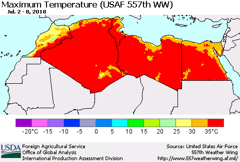 North Africa Mean Maximum Temperature (USAF 557th WW) Thematic Map For 7/2/2018 - 7/8/2018
