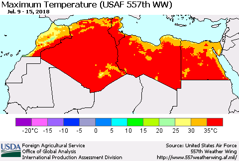 North Africa Mean Maximum Temperature (USAF 557th WW) Thematic Map For 7/9/2018 - 7/15/2018