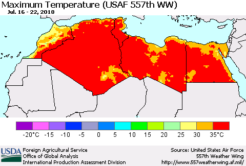 North Africa Mean Maximum Temperature (USAF 557th WW) Thematic Map For 7/16/2018 - 7/22/2018