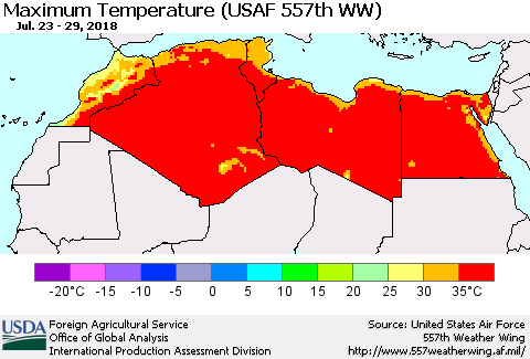 North Africa Mean Maximum Temperature (USAF 557th WW) Thematic Map For 7/23/2018 - 7/29/2018