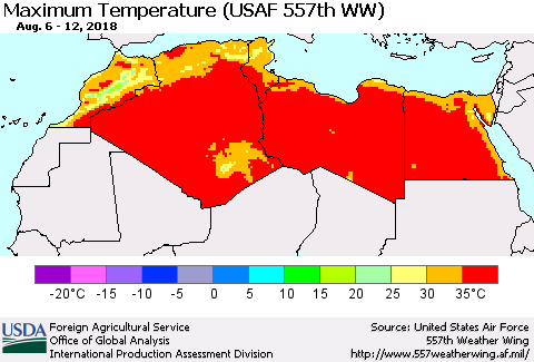 North Africa Mean Maximum Temperature (USAF 557th WW) Thematic Map For 8/6/2018 - 8/12/2018