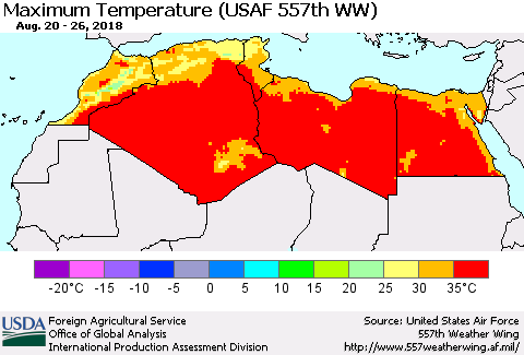 North Africa Mean Maximum Temperature (USAF 557th WW) Thematic Map For 8/20/2018 - 8/26/2018