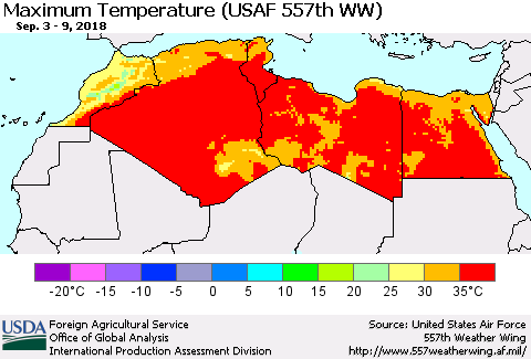 North Africa Mean Maximum Temperature (USAF 557th WW) Thematic Map For 9/3/2018 - 9/9/2018