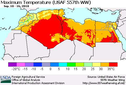 North Africa Mean Maximum Temperature (USAF 557th WW) Thematic Map For 9/10/2018 - 9/16/2018