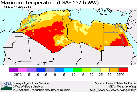 North Africa Mean Maximum Temperature (USAF 557th WW) Thematic Map For 9/17/2018 - 9/23/2018