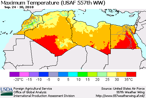 North Africa Mean Maximum Temperature (USAF 557th WW) Thematic Map For 9/24/2018 - 9/30/2018