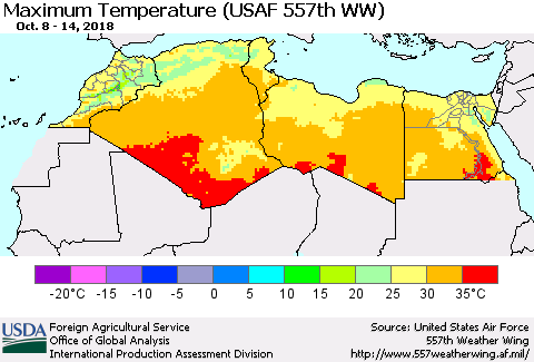 North Africa Mean Maximum Temperature (USAF 557th WW) Thematic Map For 10/8/2018 - 10/14/2018