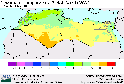 North Africa Mean Maximum Temperature (USAF 557th WW) Thematic Map For 11/5/2018 - 11/11/2018