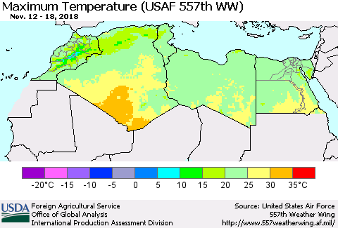 North Africa Mean Maximum Temperature (USAF 557th WW) Thematic Map For 11/12/2018 - 11/18/2018