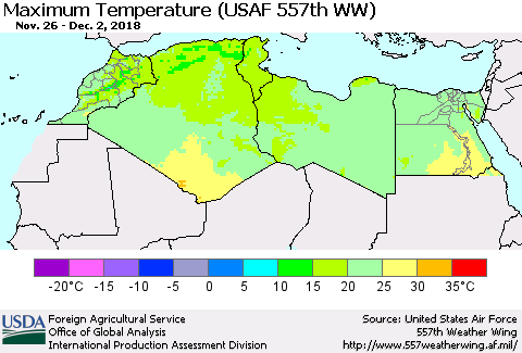 North Africa Mean Maximum Temperature (USAF 557th WW) Thematic Map For 11/26/2018 - 12/2/2018
