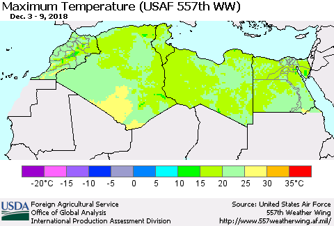 North Africa Mean Maximum Temperature (USAF 557th WW) Thematic Map For 12/3/2018 - 12/9/2018