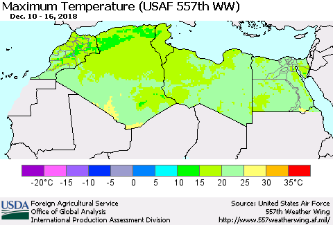 North Africa Mean Maximum Temperature (USAF 557th WW) Thematic Map For 12/10/2018 - 12/16/2018